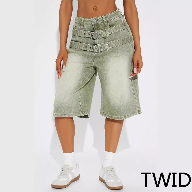 MH0018 Loose straight five-point pants