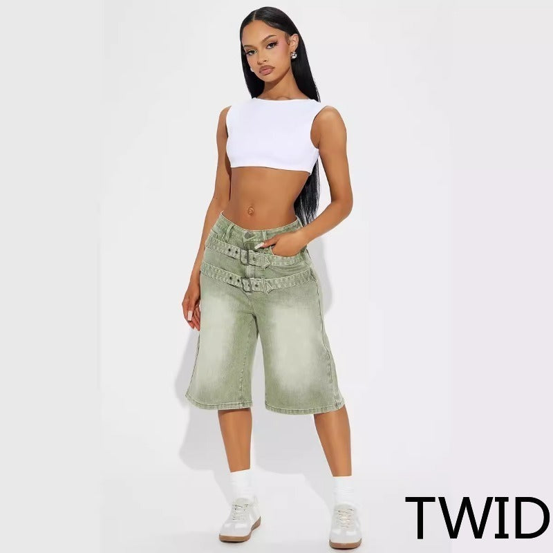 MH0018 Loose straight five-point pants