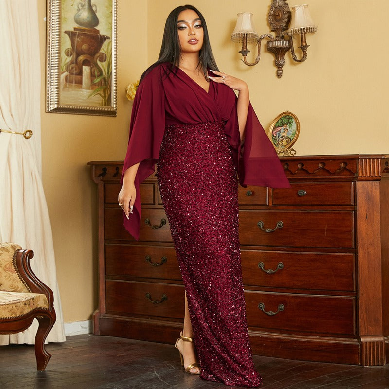 MH0172 V-neck long-sleeved banquet bridesmaid dress