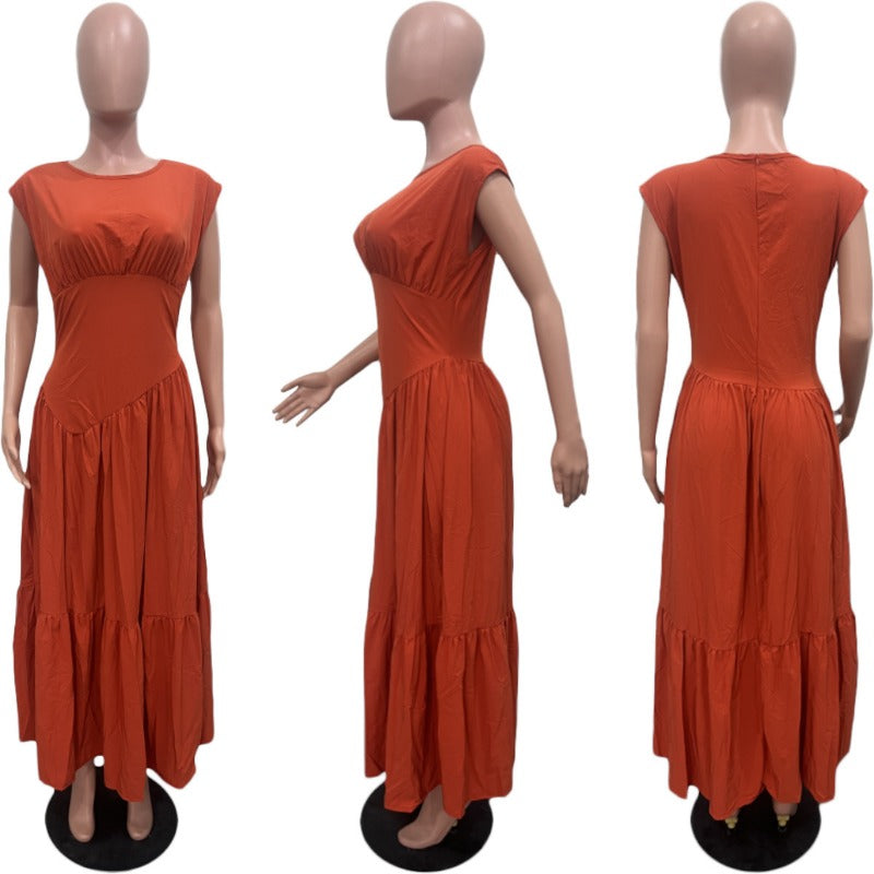 MH0439 solid color sleeveless pleated loose pendulum nylon