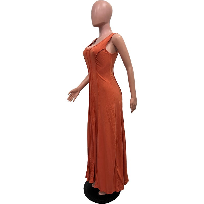 MH0234 Solid color sleeveless U-neck pendulum