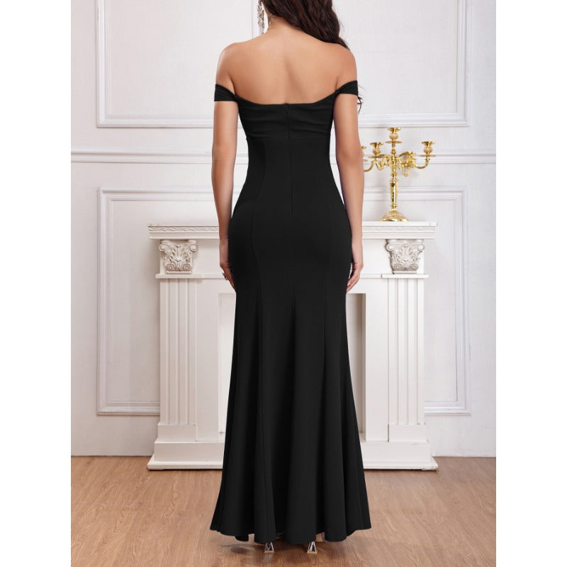 MH0626 One-word shoulder split temperament celebrity banquet temperament