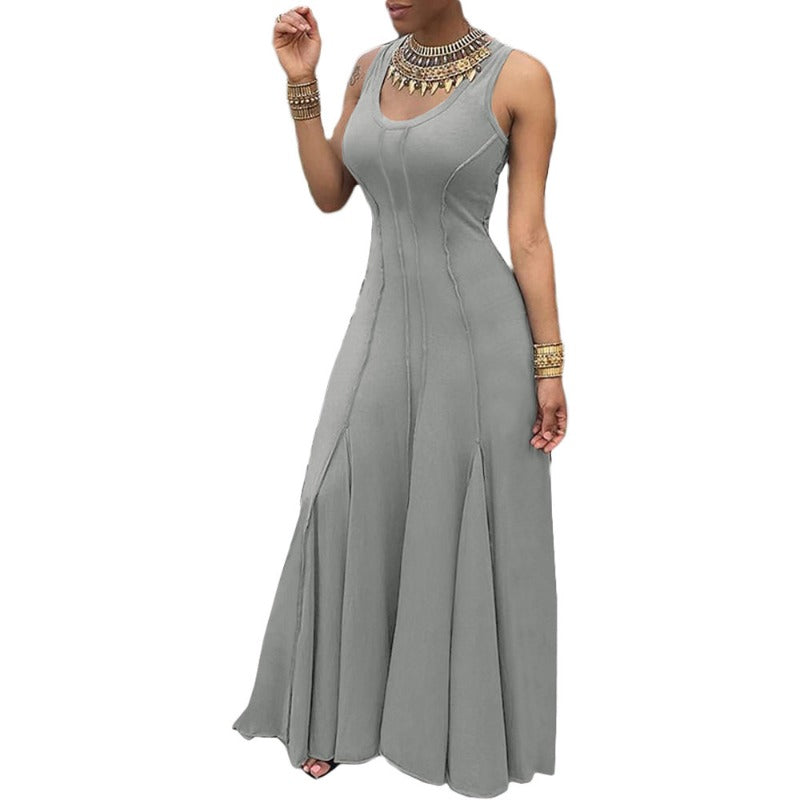 MH0234 Solid color sleeveless U-neck pendulum