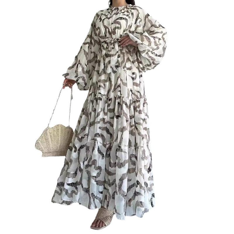 MH1666chiffon printed long fashionable with belt