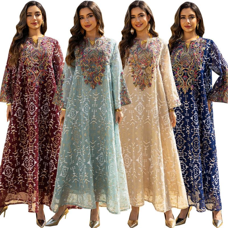 MH2544fashion mesh embroidery embroidery splicing robe