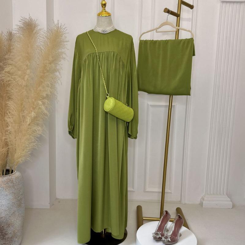 MH1116 Solid color loose and comfortable dress LR592 plus headscarf