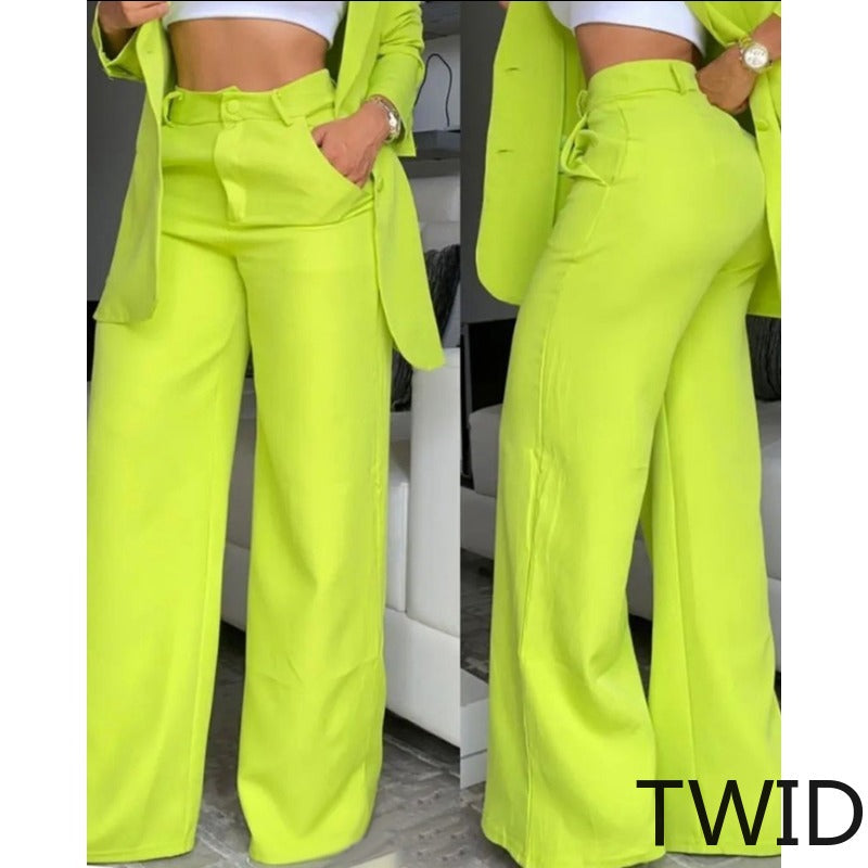MH0181 Solid Color Split Sleeve Lapel Suit Socket Straight Pants Set