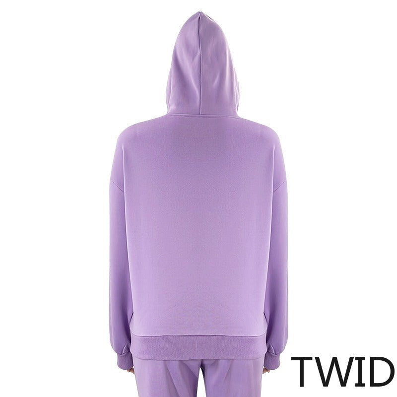 MH0317 Solid Color Hooded Long Sleeve Sweater Set