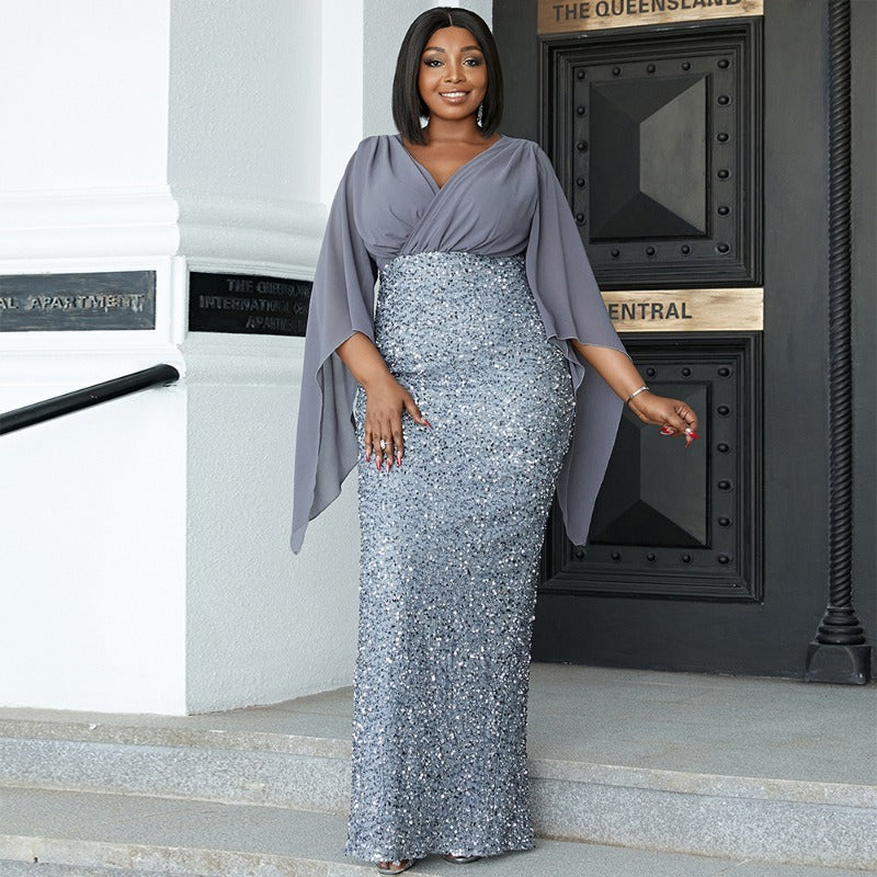MH0172 V-neck long-sleeved banquet bridesmaid dress