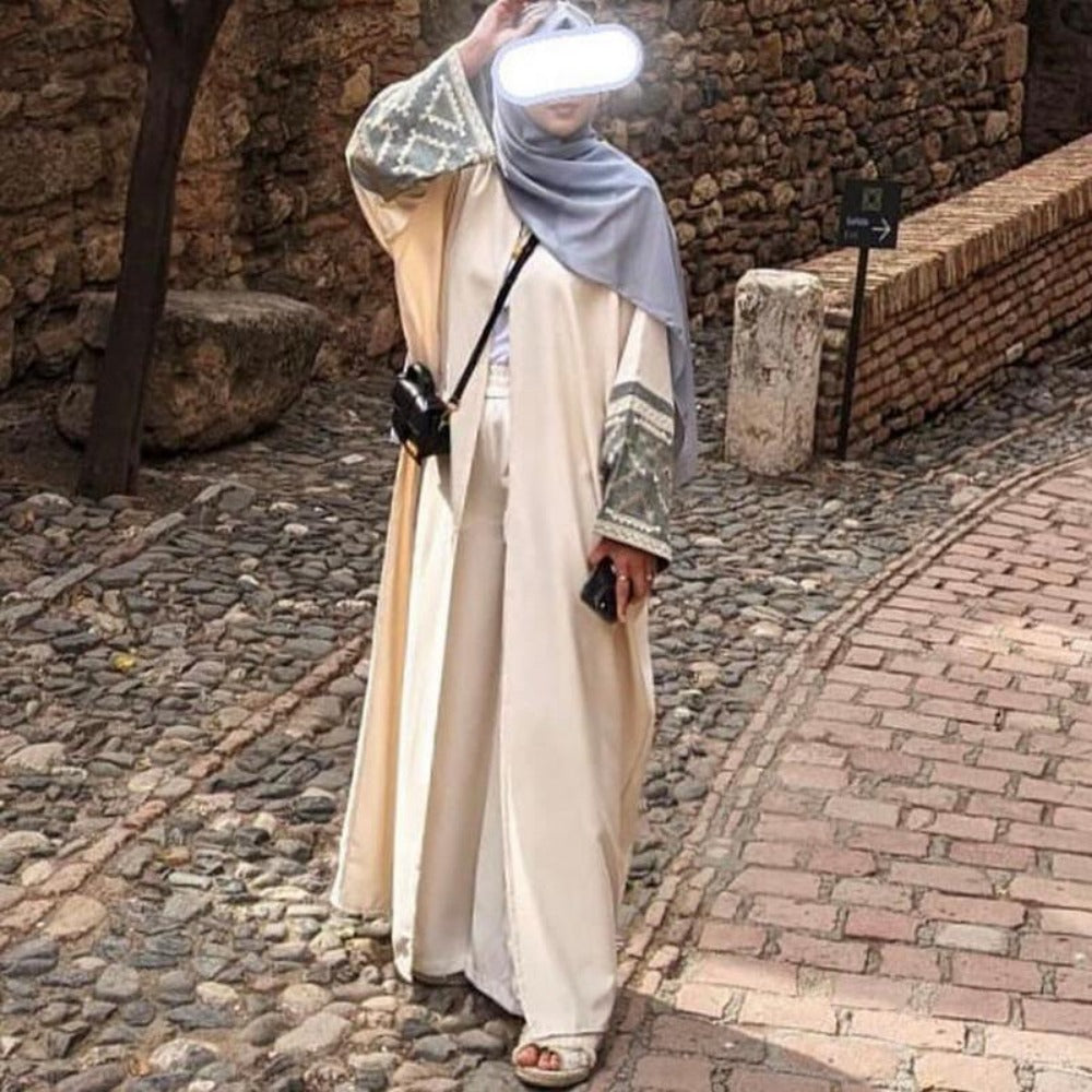 MH1256 Embroidered Elegant Cardigan Robe abayaL