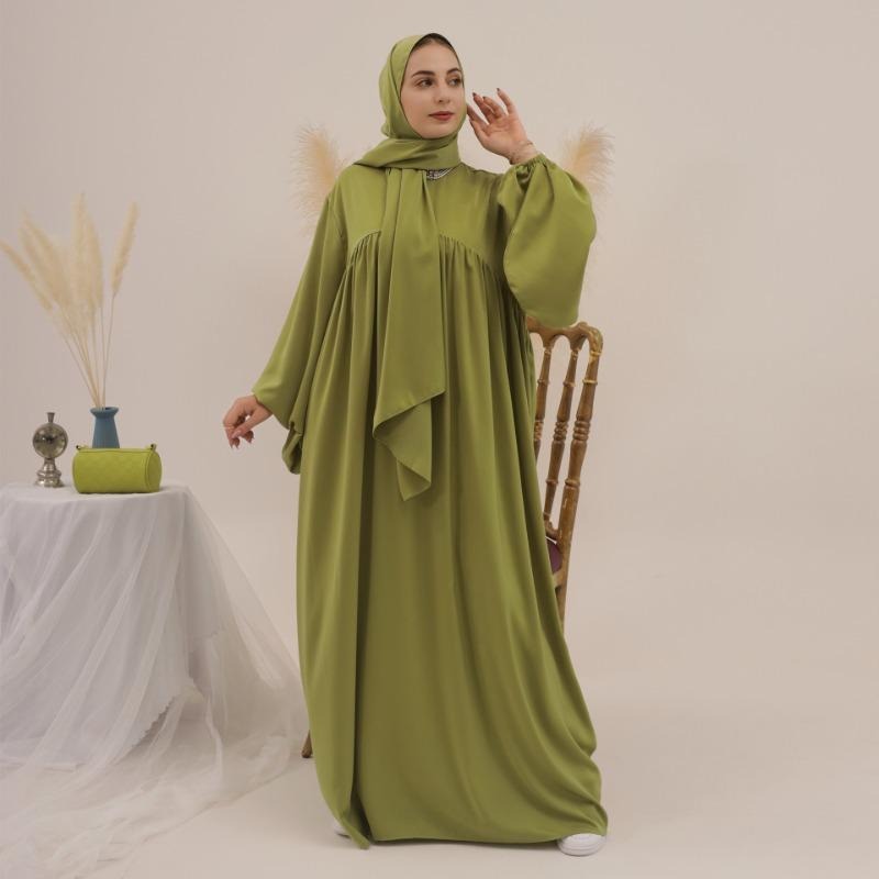 MH1116 Solid color loose and comfortable dress LR592 plus headscarf