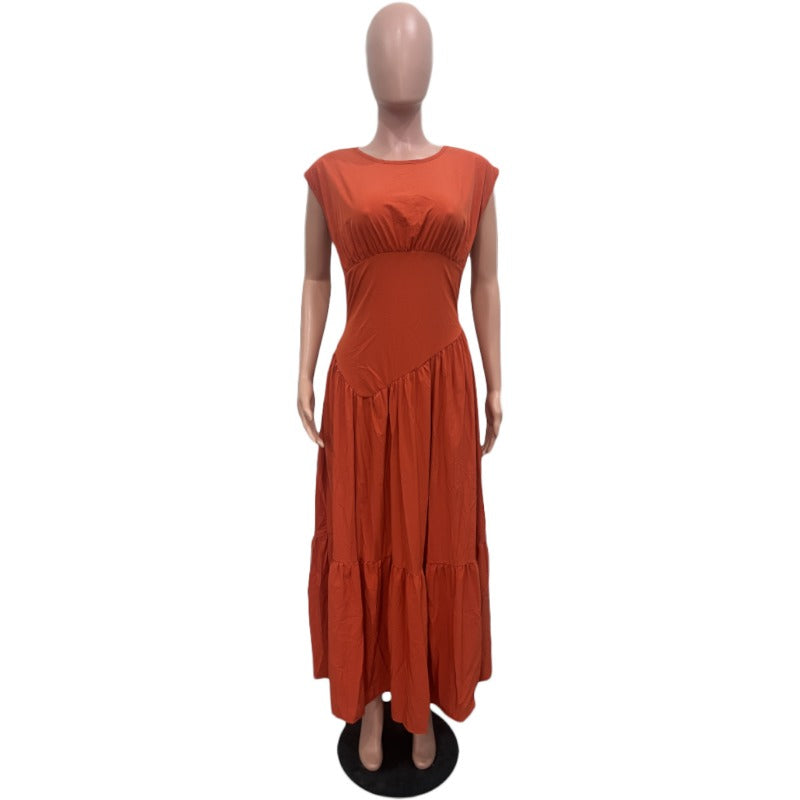 MH0439 solid color sleeveless pleated loose pendulum nylon