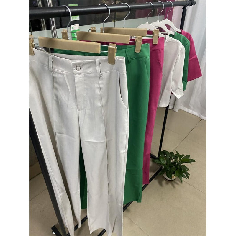MH0007 Cotton and linen short top high waist wide leg suit pants