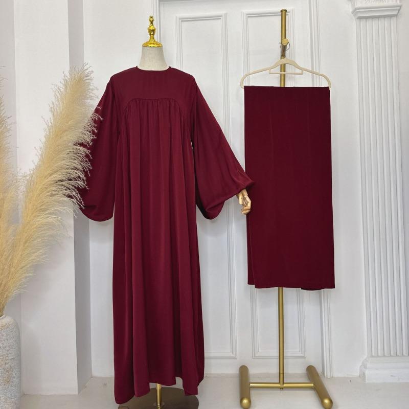 MH1116 Solid color loose and comfortable dress LR592 plus headscarf