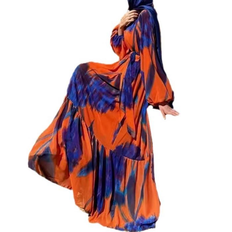 MH1691 Chiffon printed belt fashionable and elegant dress