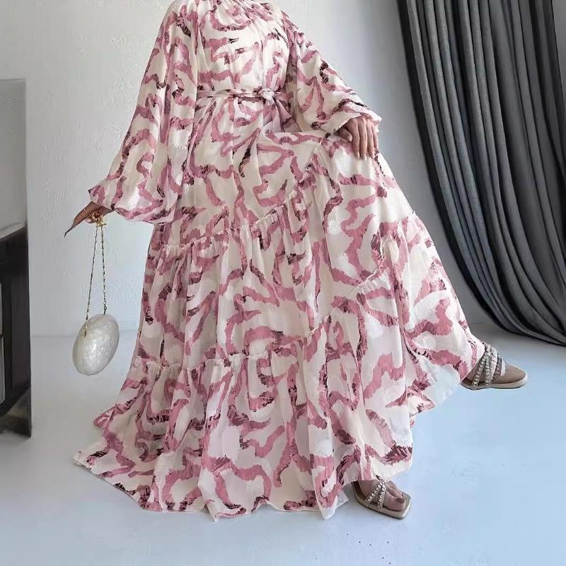 MH1666chiffon printed long fashionable with belt