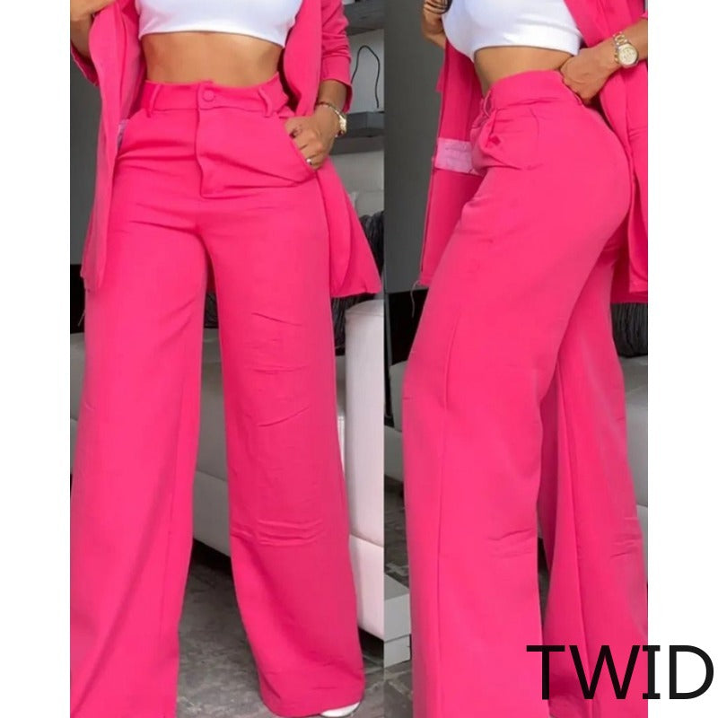 MH0181 Solid Color Split Sleeve Lapel Suit Socket Straight Pants Set