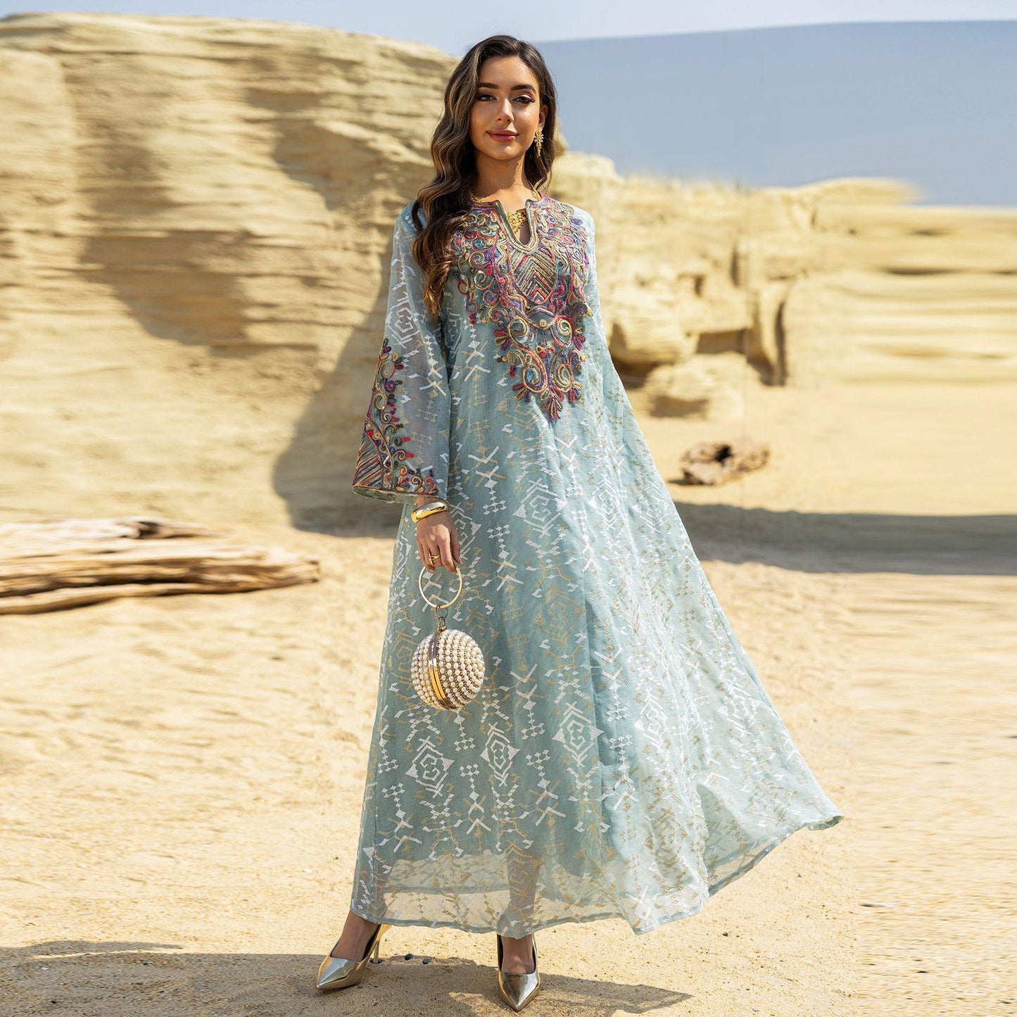 MH2544fashion mesh embroidery embroidery splicing robe