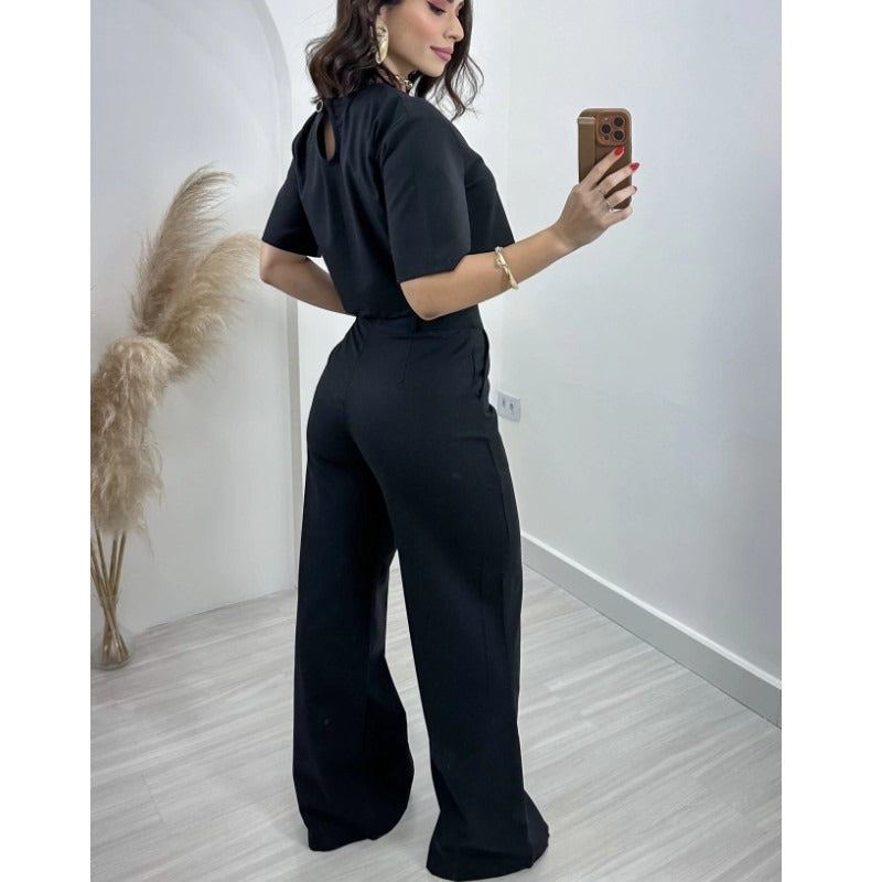 MH0007 Cotton and linen short top high waist wide leg suit pants