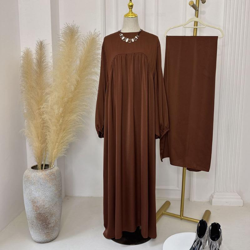 MH1116 Solid color loose and comfortable dress LR592 plus headscarf