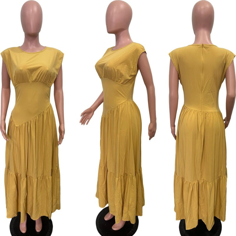 MH0439 solid color sleeveless pleated loose pendulum nylon