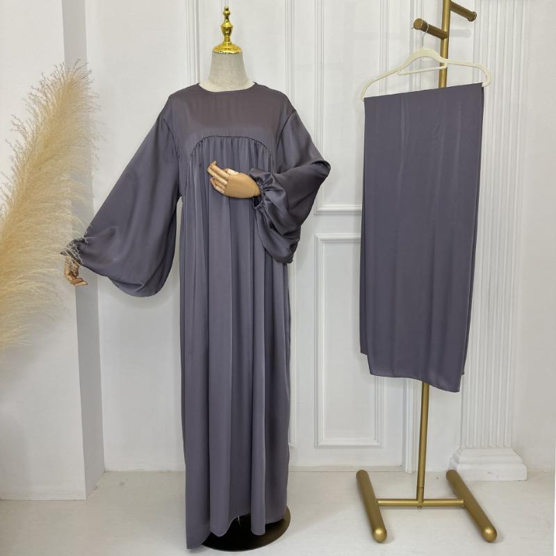 MH1116 Solid color loose and comfortable dress LR592 plus headscarf