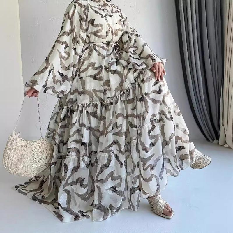 MH1666chiffon printed long fashionable with belt