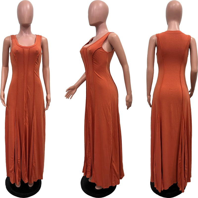 MH0234 Solid color sleeveless U-neck pendulum