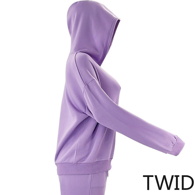 MH0317 Solid Color Hooded Long Sleeve Sweater Set