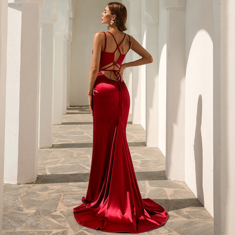 MH0001 V-neck double shoulder sling back strap fish tail