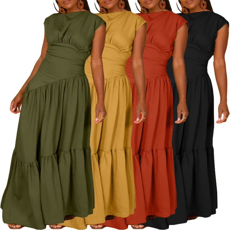 MH0439 solid color sleeveless pleated loose pendulum nylon