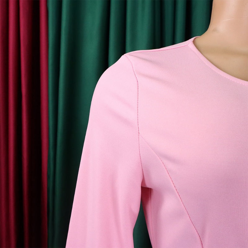 MH0254 Solid color round neck hip wrap OL pencil skirt