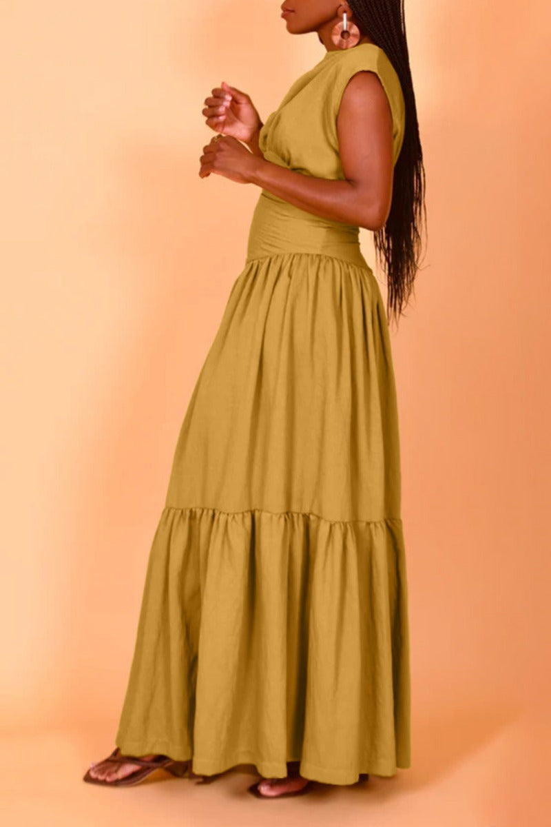 MH0439 solid color sleeveless pleated loose pendulum nylon