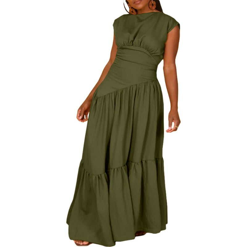 MH0439 solid color sleeveless pleated loose pendulum nylon