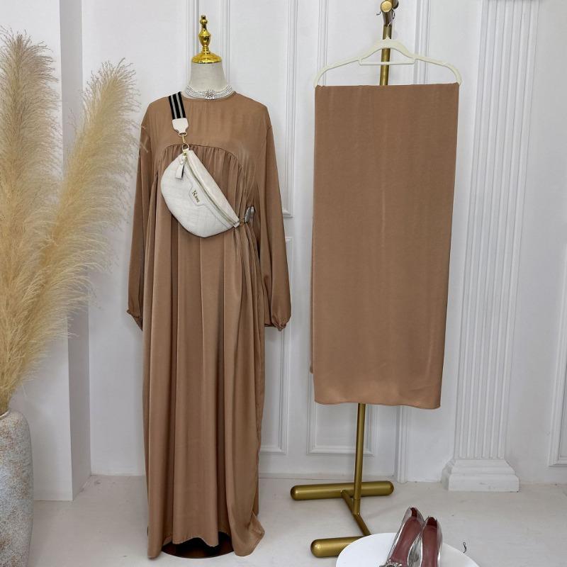 MH1116 Solid color loose and comfortable dress LR592 plus headscarf