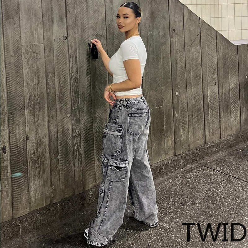 MH0019 Multi-pocket plus-size overalls