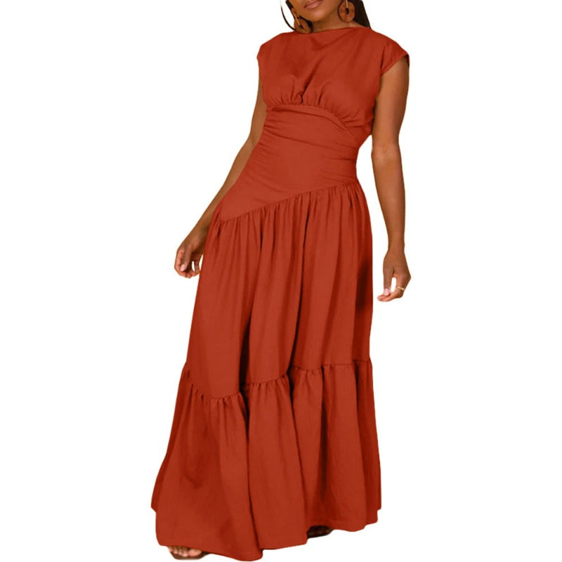 MH0439 solid color sleeveless pleated loose pendulum nylon