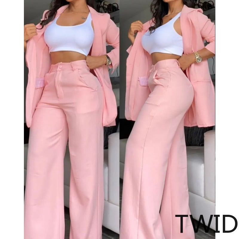 MH0181 Solid Color Split Sleeve Lapel Suit Socket Straight Pants Set