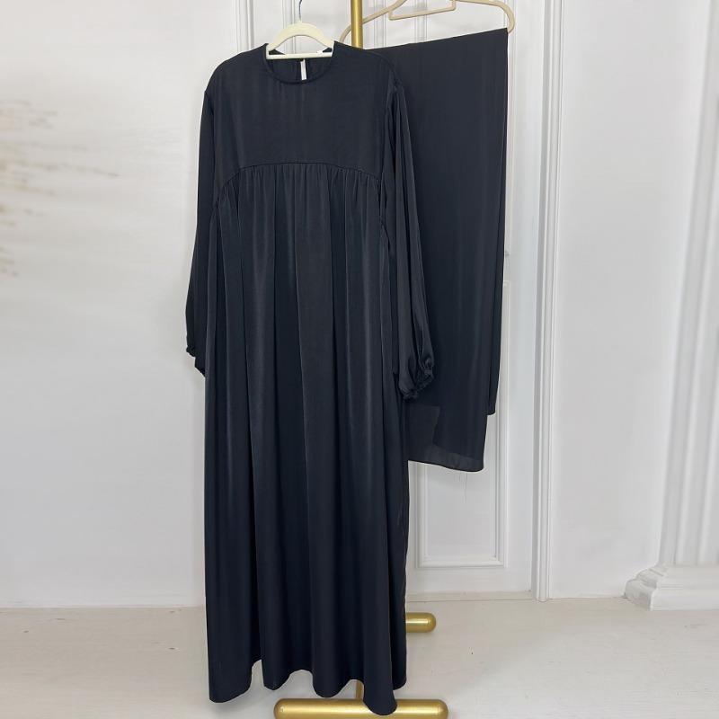 MH1116 Solid color loose and comfortable dress LR592 plus headscarf