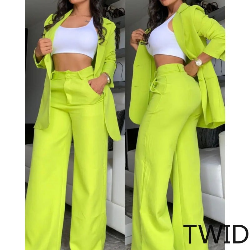 MH0181 Solid Color Split Sleeve Lapel Suit Socket Straight Pants Set