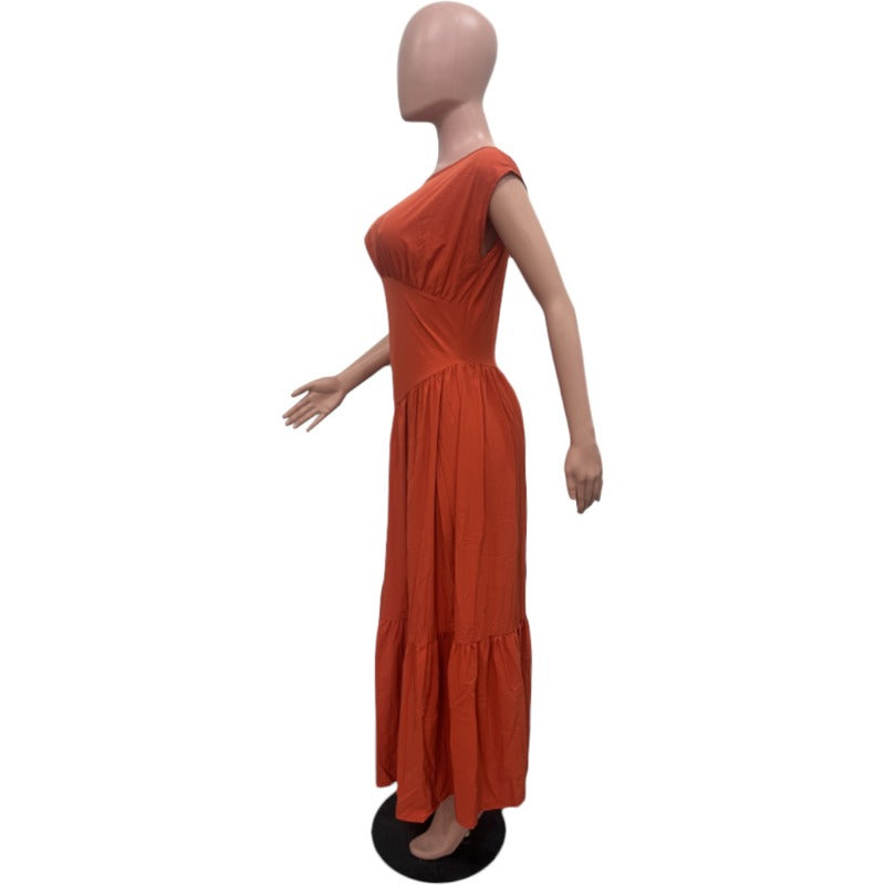 MH0439 solid color sleeveless pleated loose pendulum nylon