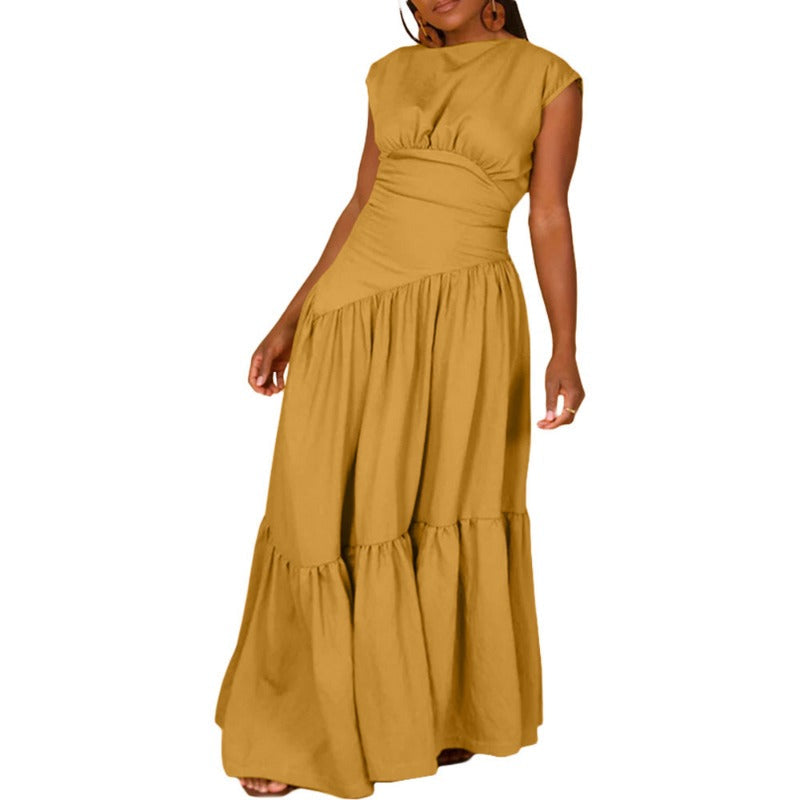 MH0439 solid color sleeveless pleated loose pendulum nylon