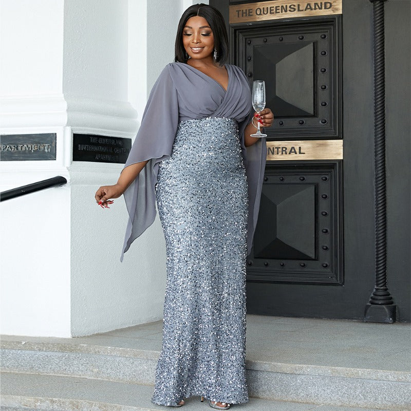 MH0172 V-neck long-sleeved banquet bridesmaid dress