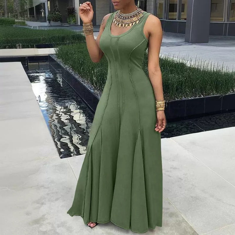 MH0234 Solid color sleeveless U-neck pendulum