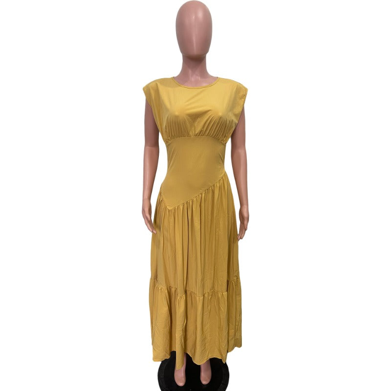 MH0439 solid color sleeveless pleated loose pendulum nylon