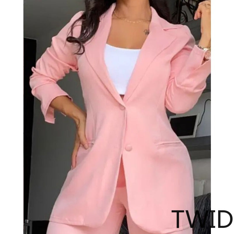 MH0181 Solid Color Split Sleeve Lapel Suit Socket Straight Pants Set