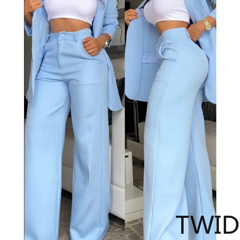 MH0181 Solid Color Split Sleeve Lapel Suit Socket Straight Pants Set