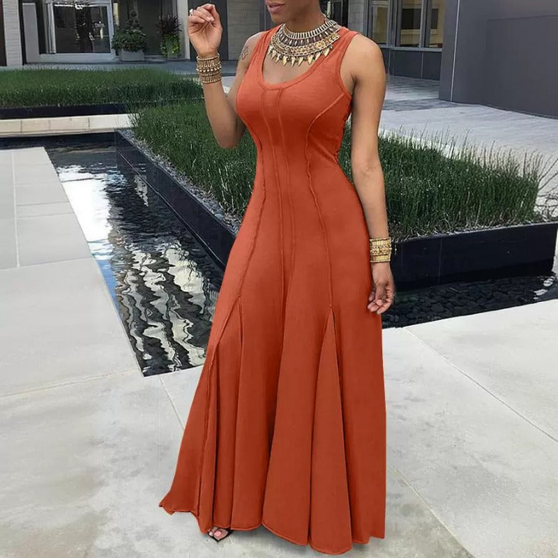 MH0234 Solid color sleeveless U-neck pendulum