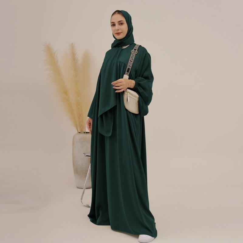 MH1116  Solid color loose and comfortable dress LR592 plus headscarf