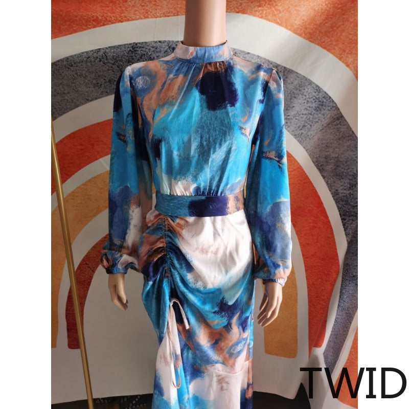 MH0012 Graffiti bubble sleeve long dress